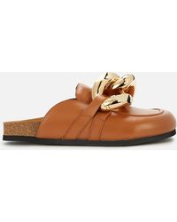 JW Anderson Chain Leather Flat Sandals - Brown