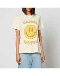 Ganni Printed Organic Cotton-jersey T-shirt - Yellow