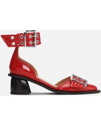 Ganni - Feminine Buckle Block Faux Leather Heels - Lyst
