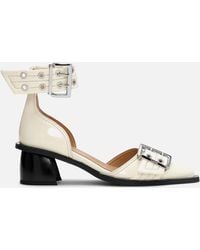 Ganni - Feminine Buckle Block Satin Heels - Lyst