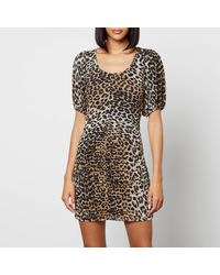 Ganni - Leopard-Print Recycled Stretch-Mesh Mini Dress - Lyst