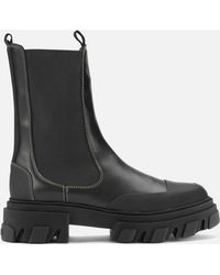 Ganni Leather Tall Chelsea Boots - Black