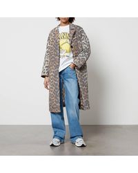 Ganni - Leopard-Printed Shell Belted Coat - Lyst