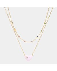 COACH Enamel C Heart Double Chain Necklace - Multicolor