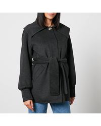 Ganni - Belted Wool-Blend Jacket - Lyst