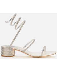 Rene Caovilla Cleo 85mm Snake-wrap Block-heel Sandals in White | Lyst