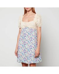 RIXO London - Pearl Crochet And Floral-Print Linen-Blend Mini Dress - Lyst