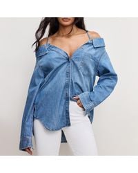 GOOD AMERICAN - Denim Off-The-Shoulder Shirt - Lyst