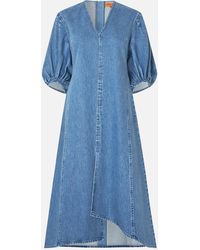 Stine Goya - Puff Sleeves Denim Midi Dress - Lyst