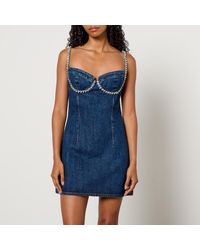 Self-Portrait - Diamante-Embellished Denim Mini Dress - Lyst