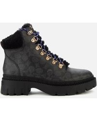 COACH Janel Coated Canvas Hiking Style Boots - Black