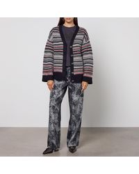 Ganni - Striped Boxy Wool-Blend Cardigan - Lyst