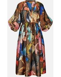 Stine Goya - Floral-Print Cloqué Midi Dress - Lyst