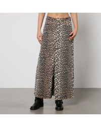 Ganni - Leopard-Print Denim Maxi Skirt - Lyst