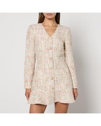 Self-Portrait - Bouclé V-Neck Mini Dress - Lyst