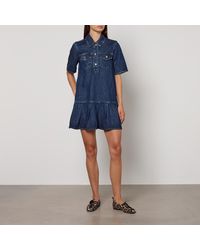 Ganni - Crinkled Future Denim Mini Dress - Lyst
