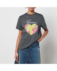 Ganni - Heart Organic Cotton-Jersey T-Shirt - Lyst
