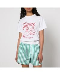 Ganni - Bunnies Relaxed Cotton-Jersey T-Shirt - Lyst