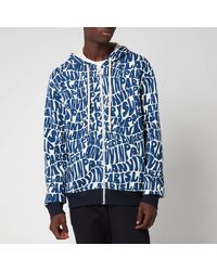 Lanvin Allover Printed Zipped Hoodie - Blue
