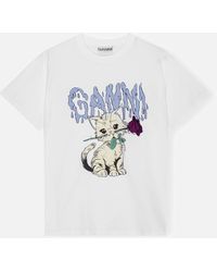 Ganni - Basic Rose Cat Organic Cotton-Jersey T-Shirt - Lyst
