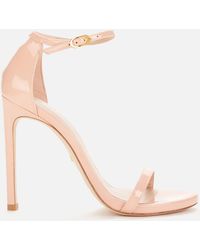 Stuart Weitzman Nudistsong Leather Barely There Heeled Sandals - Natural