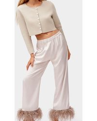 Sleeper S Party Pajamas Feather-trimmed Satin Lounge Pants - Pink