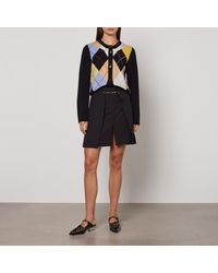 Ganni - Harlequin Wool-Blend Knit Cardigan - Lyst
