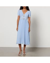 Self-Portrait - Fil-Coupe Pleated Chiffon Midi Dress - Lyst