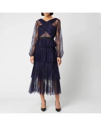 Self-Portrait Cross Front Fine Lace Maxi Dress - Blue