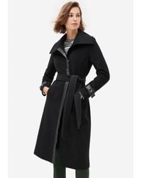 Cole Haan Wool Wrap Coat With Leather Trim - Black