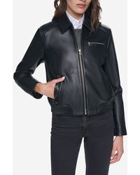 Cole Haan - Smooth Leather Bomber Jacket With Chest Pocket - Lyst