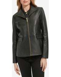 Cole Haan - Wing Collar Zip Up Leather Jacket - Lyst