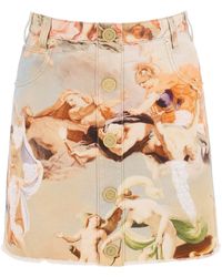 Balmain - Denim Mini Skirt With 'sky' Print - Lyst