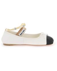 Miu Miu - Nappa Leather Ballet Flats With Anklet - Lyst