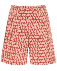 Valentino - Shorts In Silk Faille With Toile Iconographe Motif - Lyst