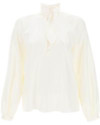 Max Mara - 'Albenga' Silk Shirt With Bow Collar - Lyst