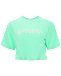 Fendi - Lycra Cropped T-Shirt With Logo - Lyst
