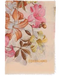 Ferragamo - Cashmere Stole With Hibiscus Print - Lyst