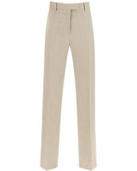Ferragamo - Tailored Straight Leg Linen Blend Trousers - Lyst