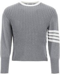 Thom Browne - Placed Baby Cable 4-Bar Cotton Sweater - Lyst