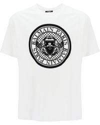 Balmain - T-Shirt Con Stampa Floccata Coin - Lyst