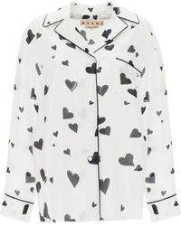 Marni - Bunch Of Hearts Print Silk Pajama Shirt - Lyst