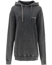 Alessandra Rich - Oversized Hoodie With Print And Rhinestones - Lyst