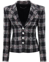 Alessandra Rich - Single-breasted Jacket In Boucle' Fabric With Check Motif - Lyst