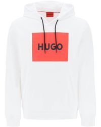 HUGO - Felpa Box Logo Con Cappuccio - Lyst