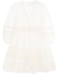 Zimmermann - 'devi Spliced' Mini Dress With Crochet Inserts - Lyst