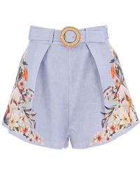 Zimmermann - Lexi Tuck Linen Shorts With Floral Motif - Lyst
