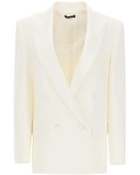 WANDERING Double-breasted Tuxedo Jacket 40 Cotton,linen - White