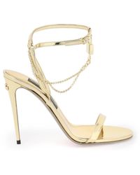 Dolce & Gabbana - Laminated Leather Sandals With Charm - Lyst