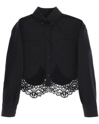 Burberry - Cropped Shirt With Macrame Lace Insert - Lyst